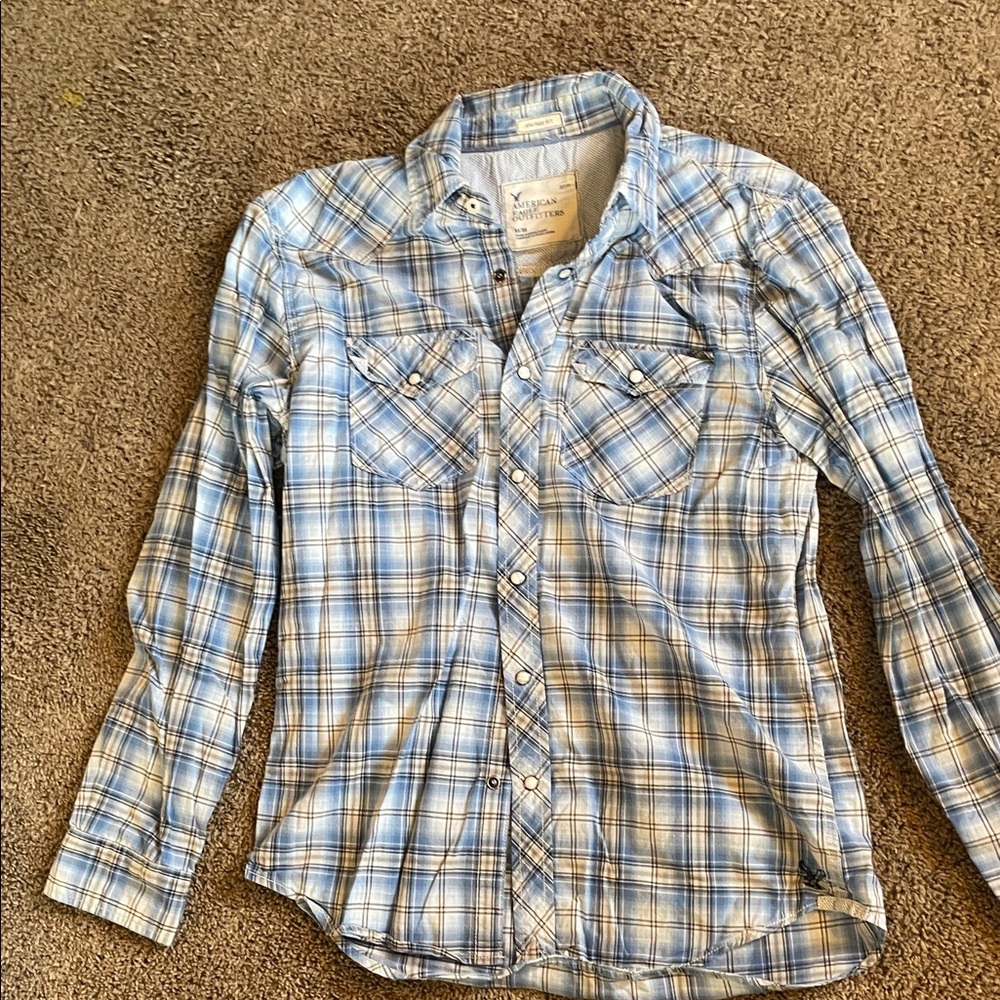 American Eagle Outfitters Light Blue Plaid Shirt